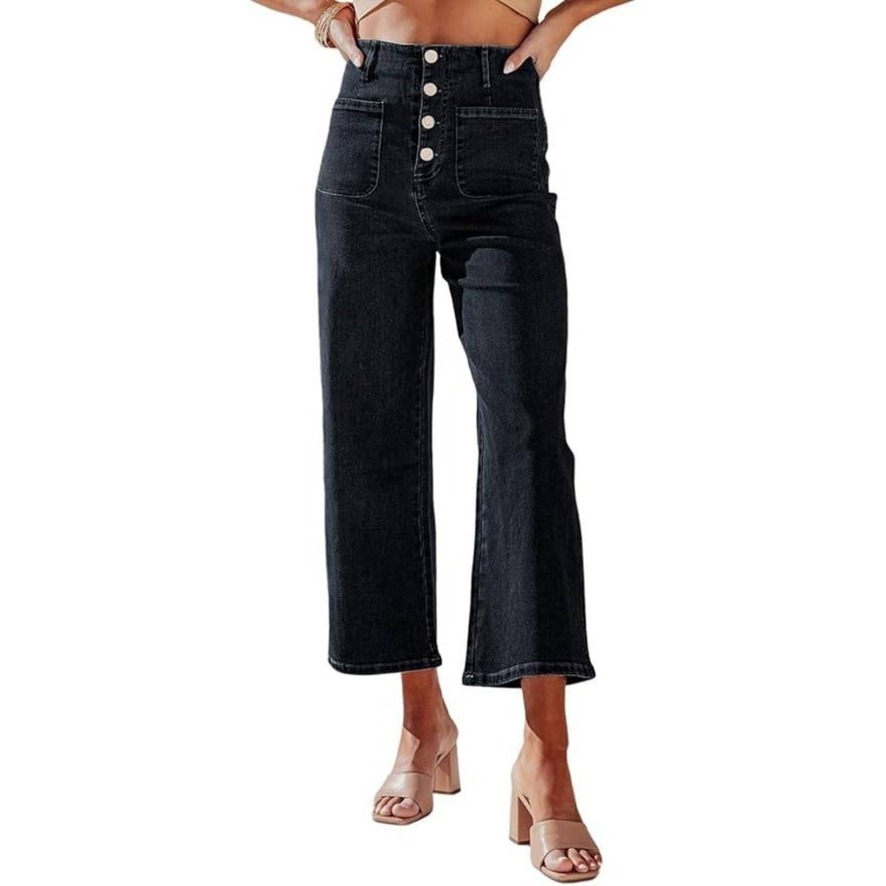 Sidefeel Women's Cropped Wide Leg High Waisted Denim Jeans - Size 4 Short